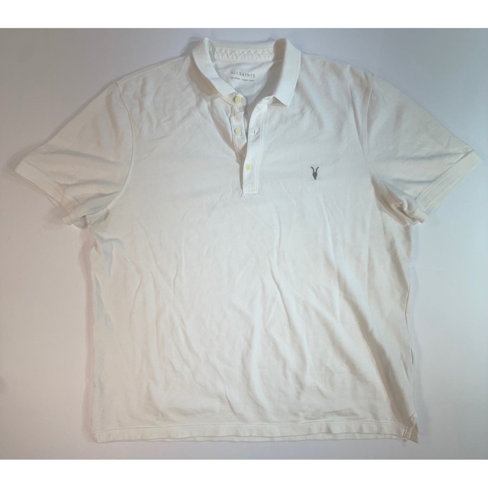 AllSaints Mens White Ramskull Pique Cotton Short Sleeve Polo Shirt XXL